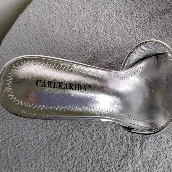 ✨ Carlkarida Silver Metallic Block Heel Mules Size 7 - Picture 4 of 9